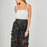 Floral Colorblock Applique Midi Dress