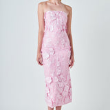 Strapless 3D applique Midi Dress