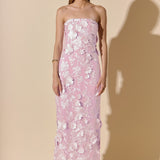 Strapless 3D applique Midi Dress