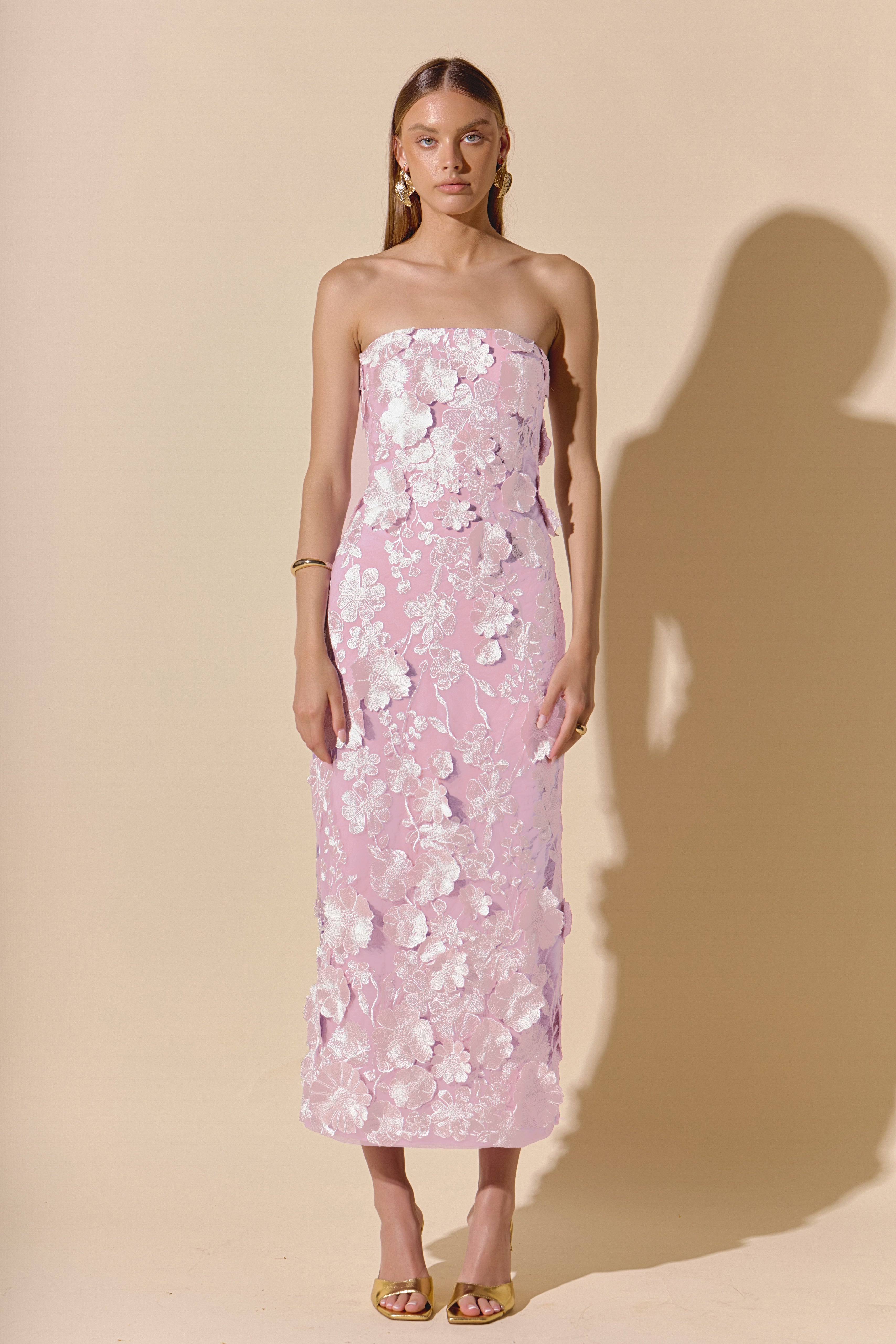 Strapless 3D Applique Midi Dress Strapless 3D Applique Midi Dress