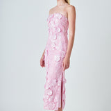 Strapless 3D applique Midi Dress