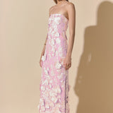 Strapless 3D applique Midi Dress