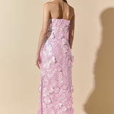Strapless 3D applique Midi Dress