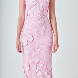 Strapless 3D applique Midi Dress