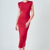 Knit Shoulder Pleated Midi Dress