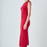 Knit Shoulder Pleated Midi Dress