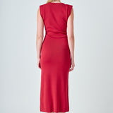 Knit Shoulder Pleated Midi Dress