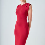 Knit Shoulder Pleated Midi Dress