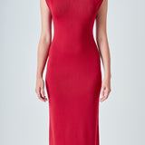 Knit Shoulder Pleated Midi Dress