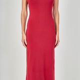 Knit Shoulder Pleated Midi Dress