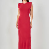 Knit Shoulder Pleated Midi Dress