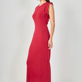 Knit Shoulder Pleated Midi Dress