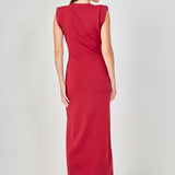 Knit Shoulder Pleated Midi Dress