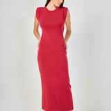 Knit Shoulder Pleated Midi Dress