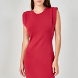 Knit Shoulder Pleated Midi Dress