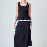 Knit Pleated Tipped Sleeveless Top