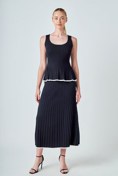 Knit Pleated Tipped Sleeveless Top