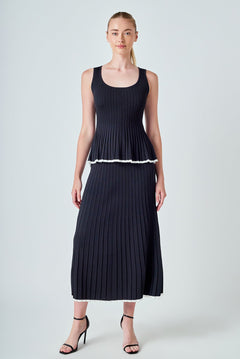 Knit Pleated Tip Detail Midi Skirt