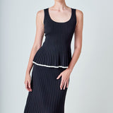 Knit Pleated Tip Detail Midi Skirt