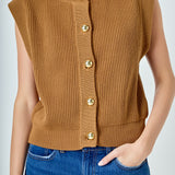 Sleeveless Knit Buttoned Vest Top