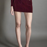 Velvet Jeweled Button Mini Skirt