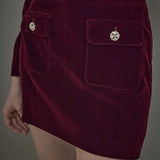 Velvet Jeweled Button Mini Skirt