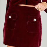 Velvet Jeweled Button Mini Skirt