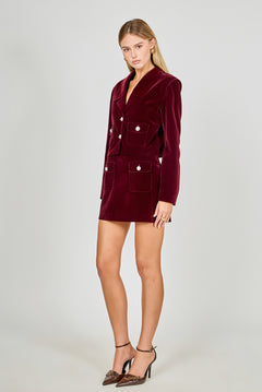 Velvet Jeweled Button Mini Skirt