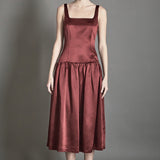 Satin Velvet Drop Waist Midi Dress