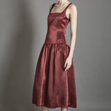 Satin Velvet Drop Waist Midi Dress