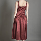 Satin Velvet Drop Waist Midi Dress