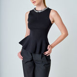 Jewel Trim Peplum Top