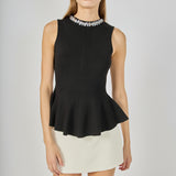Jewel Trim Peplum Top