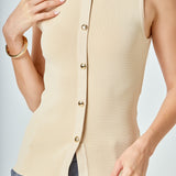 Knit Buttoned Sleeveless Top