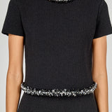 Jewel Trim Knit Short Sleeve Top