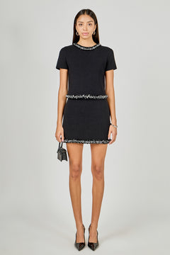 Jewel Trim Knit Short Sleeve Top