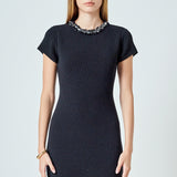 Jewel Trim Knit Mini Dress
