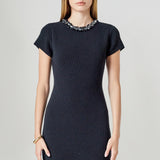 Jewel Trim Knit Mini Dress