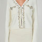 Boucle Knit Jewel Trim Cardigan