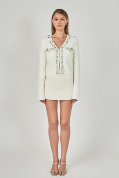 Boucle Knit Jewel Trim Cardigan