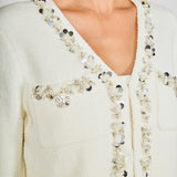 Boucle Knit Jewel Trim Cardigan