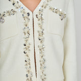 Boucle Knit Jewel Trim Cardigan
