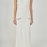 Boucle Knit Jewel Trim Midi Dress
