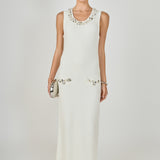 Boucle Knit Jewel Trim Midi Dress