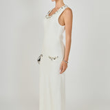 Boucle Knit Jewel Trim Midi Dress