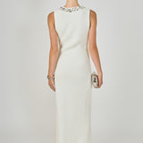 Boucle Knit Jewel Trim Midi Dress