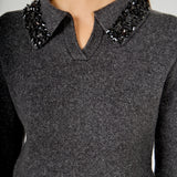 Knit Jewel Trim Collared Sweater