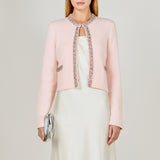 Boucle Knit Jewel Trim Sweater Cardigan