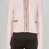 Boucle Knit Jewel Trim Sweater Cardigan
