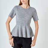 Wool Blend Peplum Sweater Knit Top